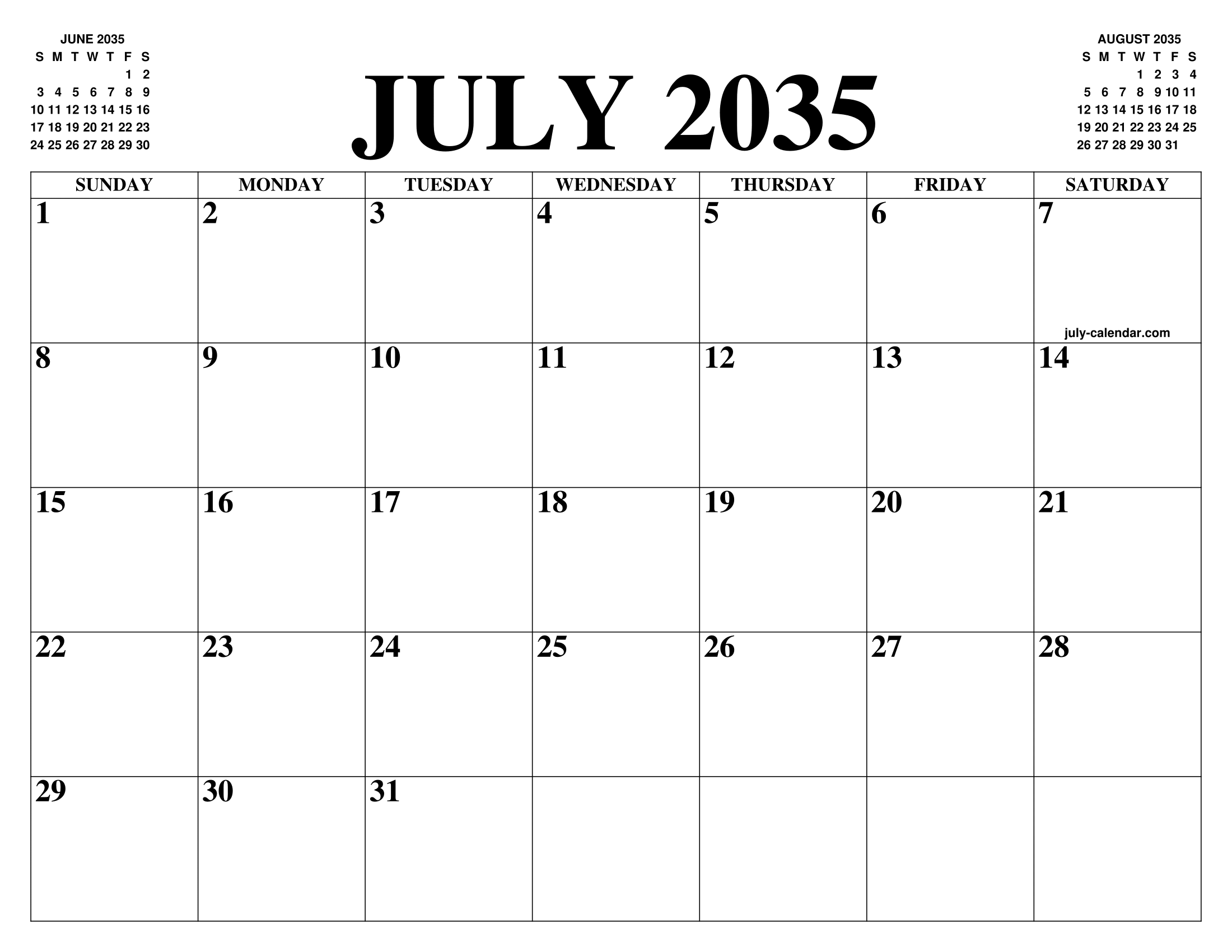 JULY 2035 CALENDAR OF THE MONTH: FREE PRINTABLE JULY CALENDAR OF THE ...